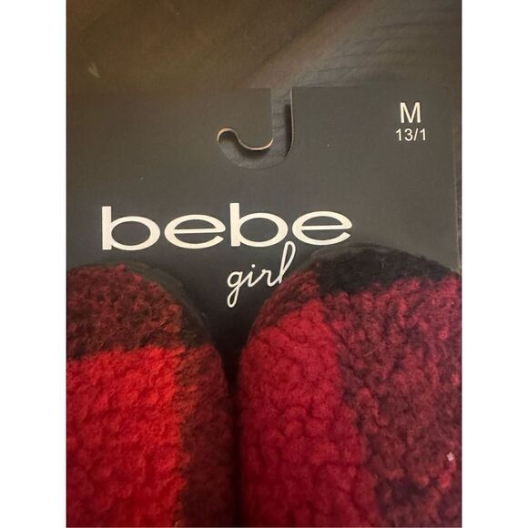 Bebe Girls Bebe Sherpa Slippers medium 13/1 Red/Black plaid - Picture 3 of 5